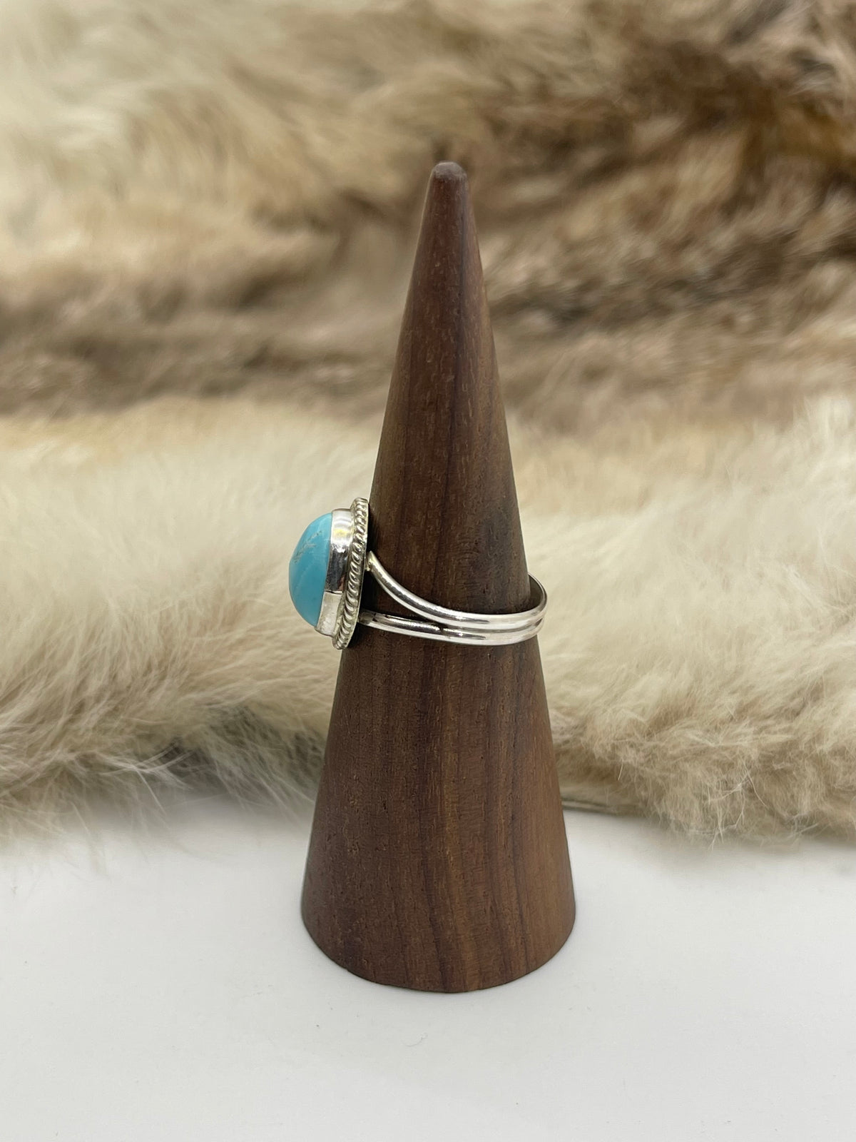 8.5 Blue Kingman Turquoise Ring by Byron Begay, Navajo