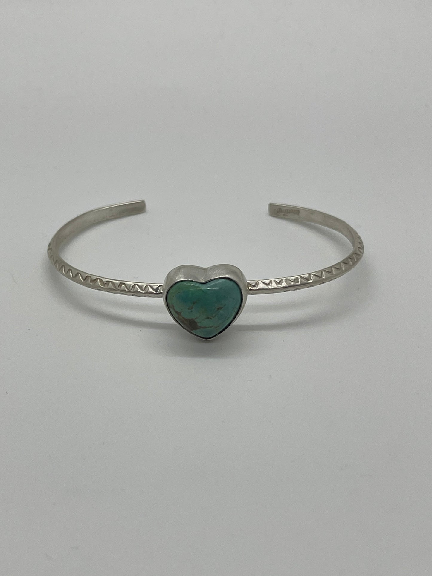 5 3/4"-7" Turquoise Heart Bracelet by Donovan Skeet, Navajo
