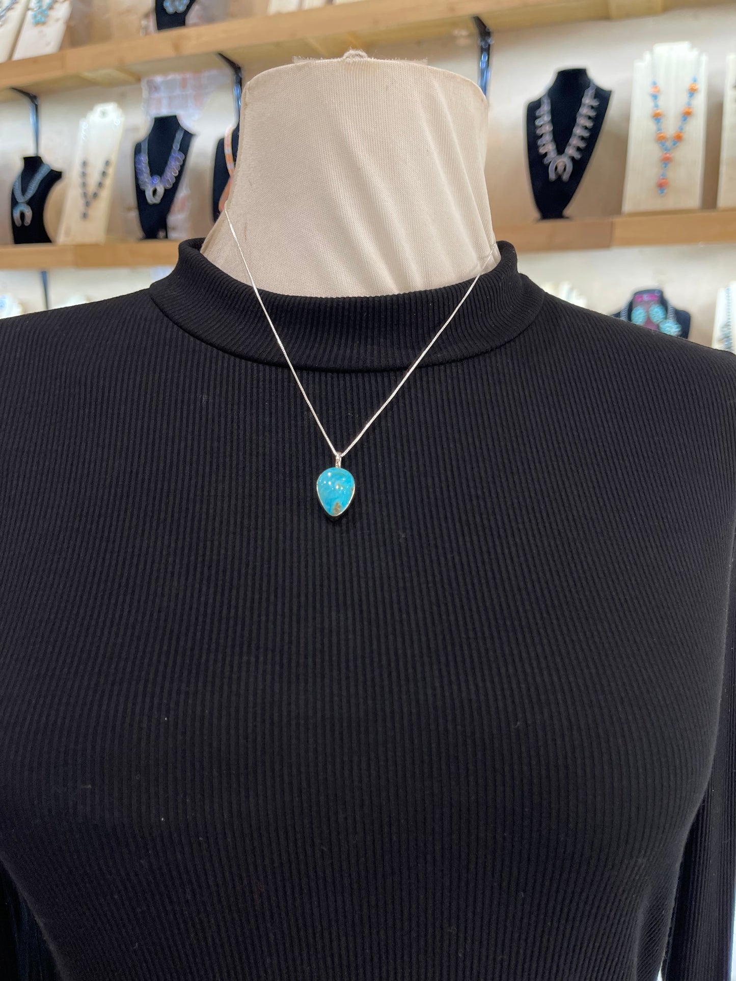 18" Turquoise Teardrop Necklace by Sonyei Coho, Navajo