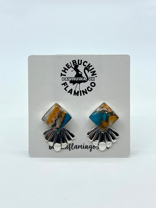 Orange Crush with Fan Post Earring by Sadie Jim, Navajo
