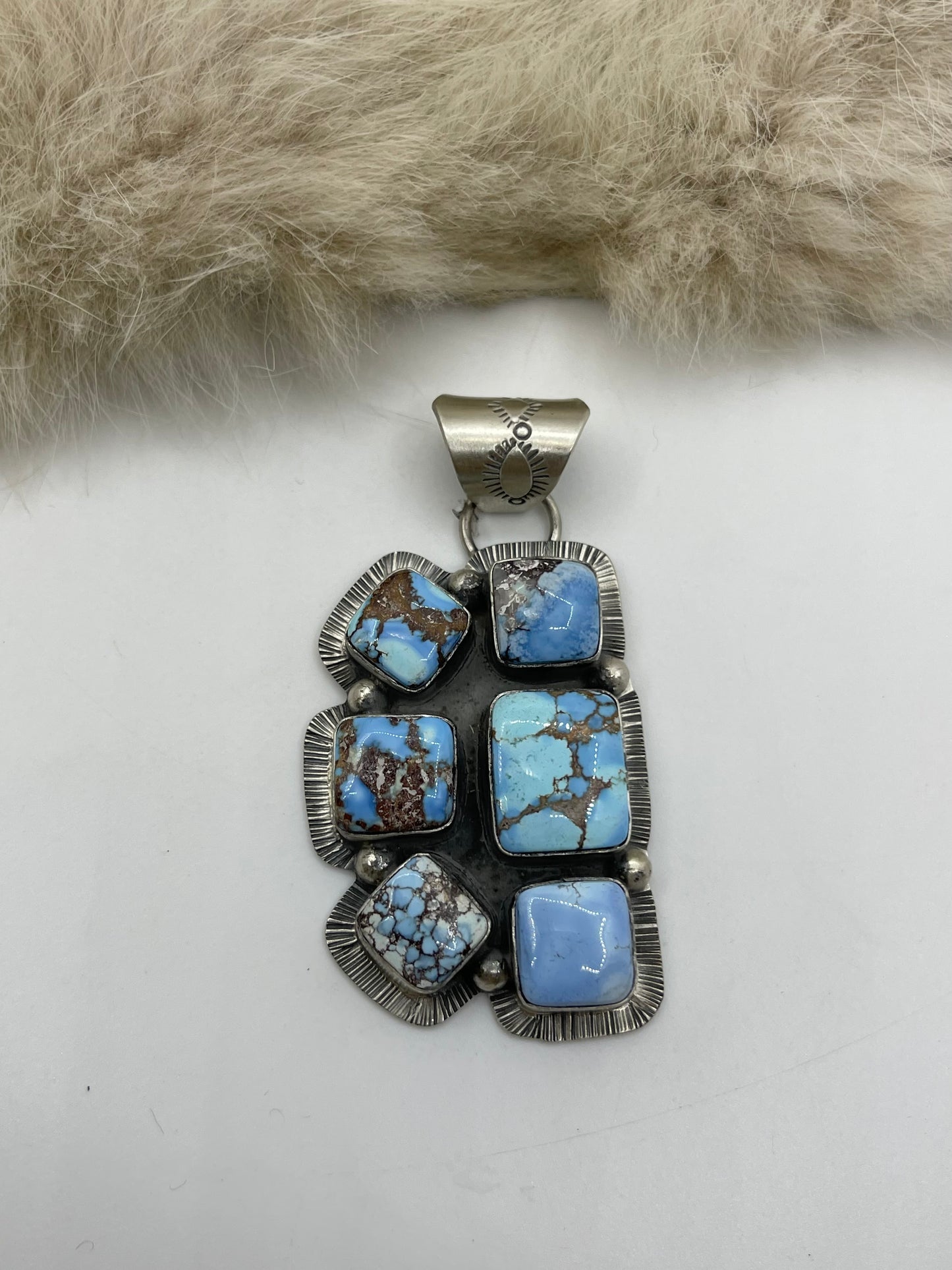 8mm Bail Golden Hills Turquoise Half Cluster Pendant by Lyle Piaso, Navajo