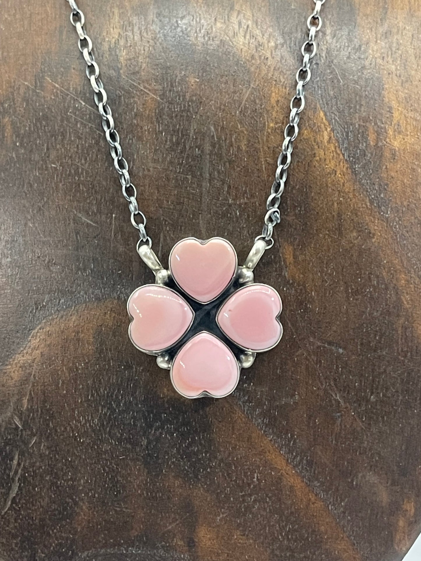 16" Pink Conch 4 Heart Necklace