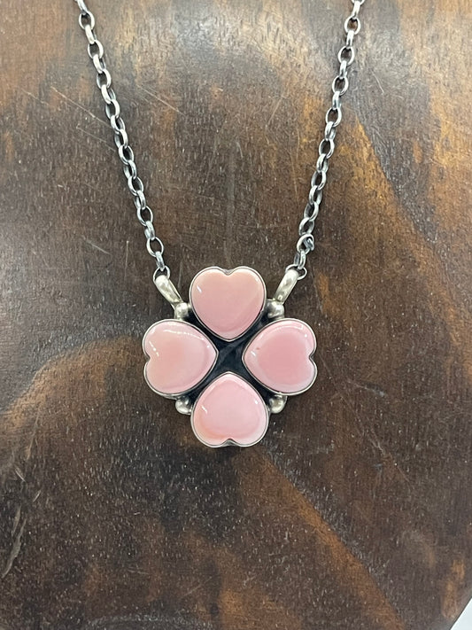 16" Pink Conch 4 Heart Necklace