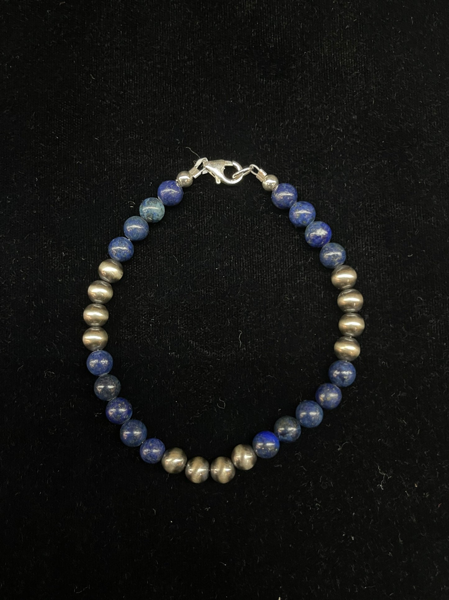 7 1/2" Lapis and 6mm Navajo Pearl Bracelet