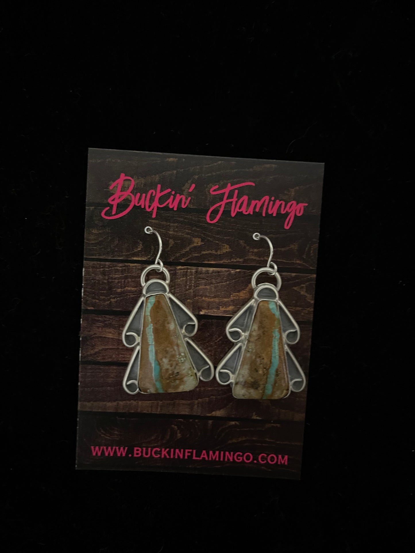 Boulder Ribbon Turquoise Triangle Dangle Earrings by Terrell Nez, Navajo