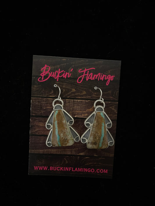 Boulder Ribbon Turquoise Triangle Dangle Earrings by Terrell Nez, Navajo