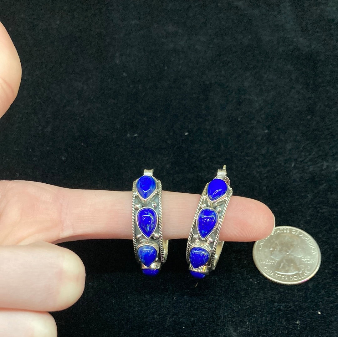 Blue Lapis Hoop Earrings