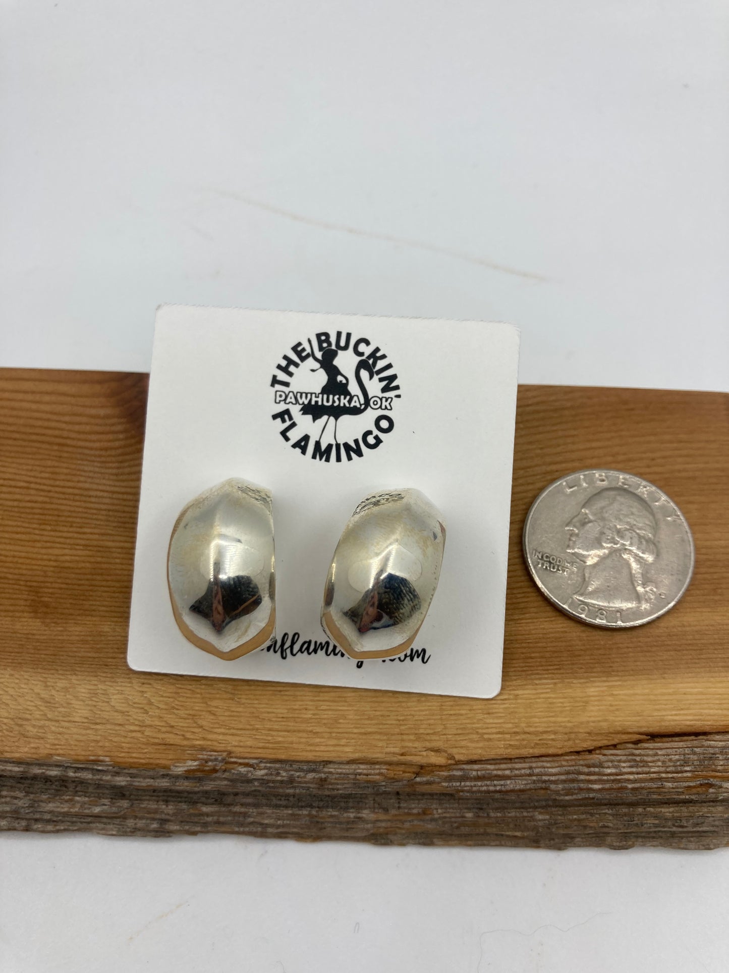 Wide Silver Half Hoop Post Earrings by Louise BigHand, Navajo