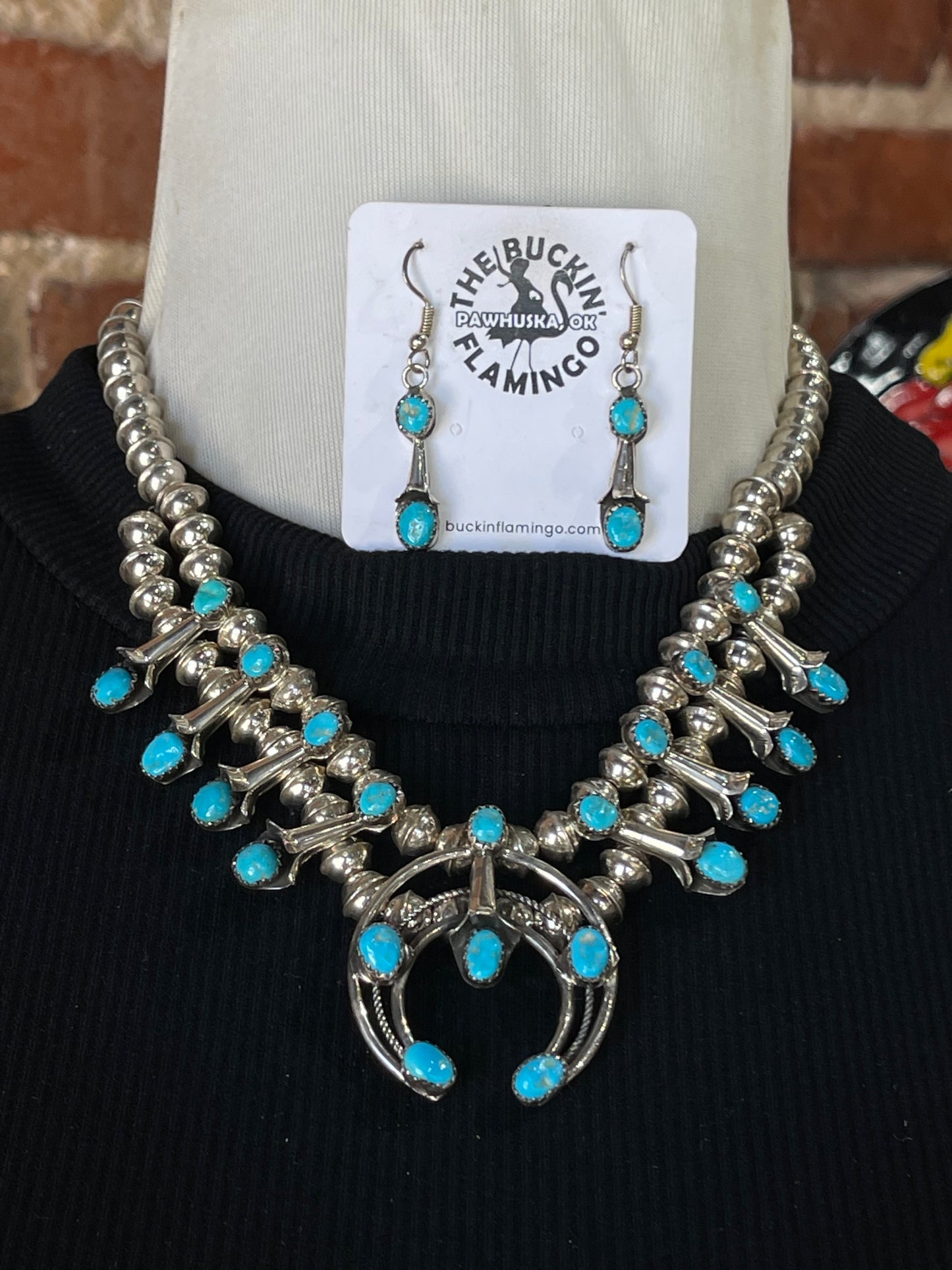 16” Sleeping Beauty Turquoise Squash Blossom Set by Phil Garcia, Navajo