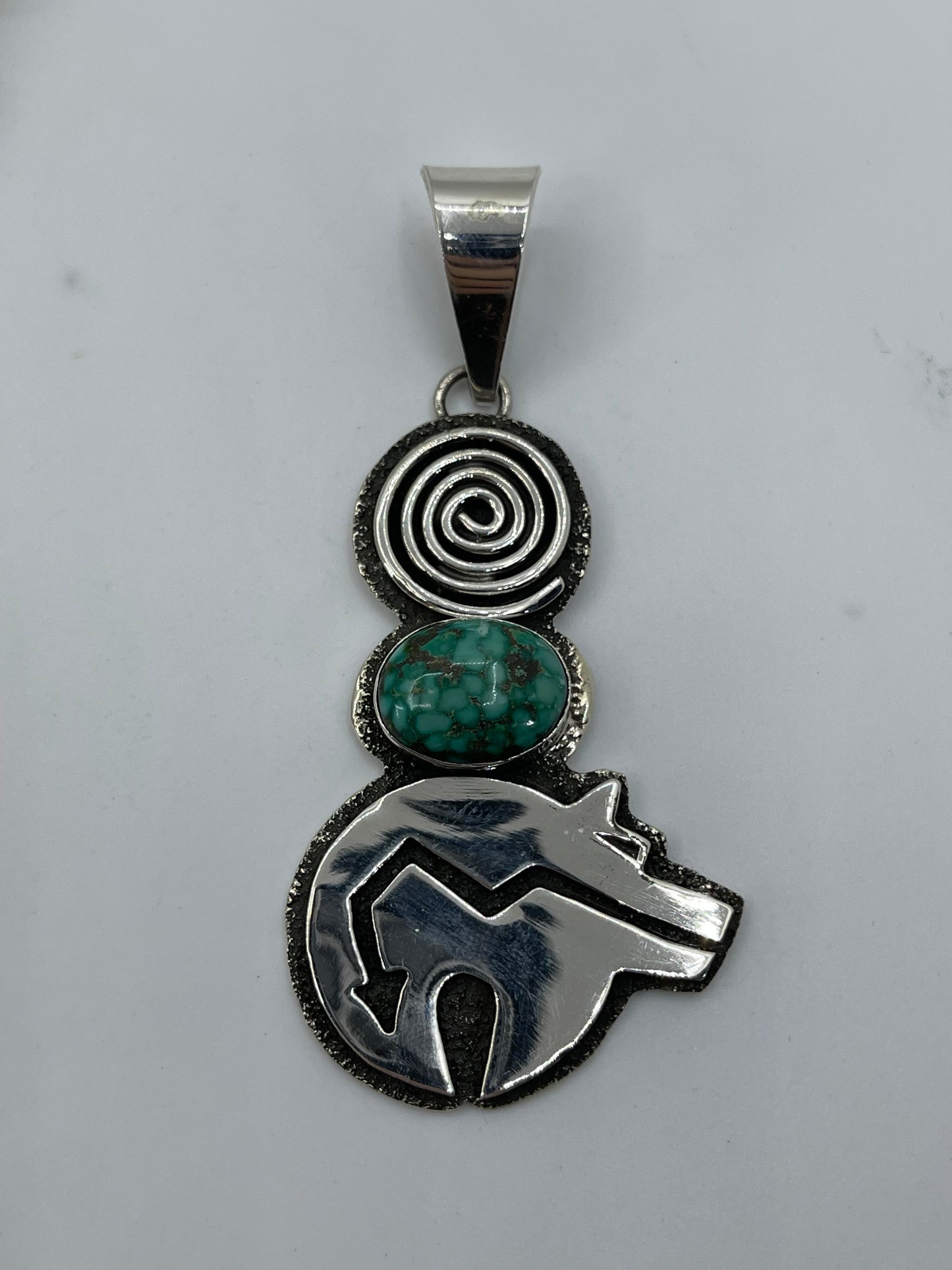 Bear Pendant with High Grade Kingman Turquoise by Alex Sanchez, Navajo
