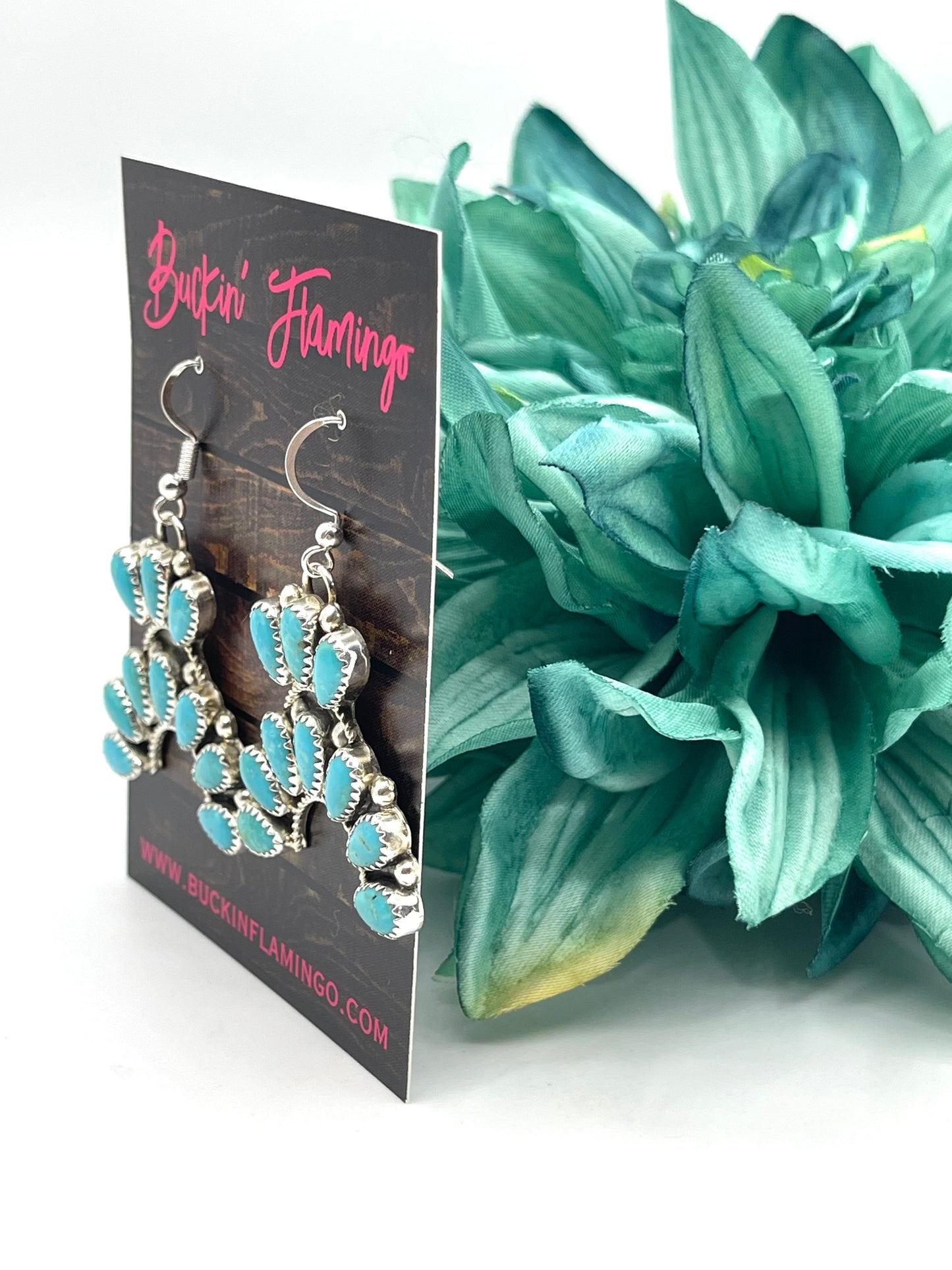 Kingman Turquoise Naja Dangle by Rodney Notah, Navajo