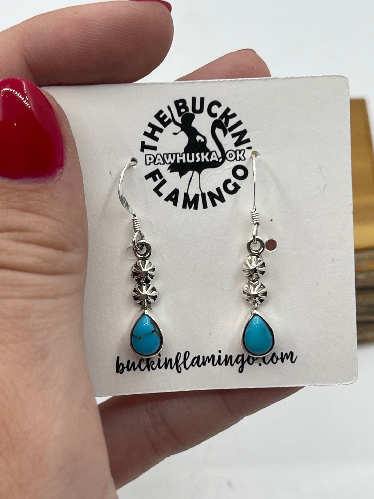 Dainty Turquoise Teardrop Earrings by Verley Betone, Navajo
