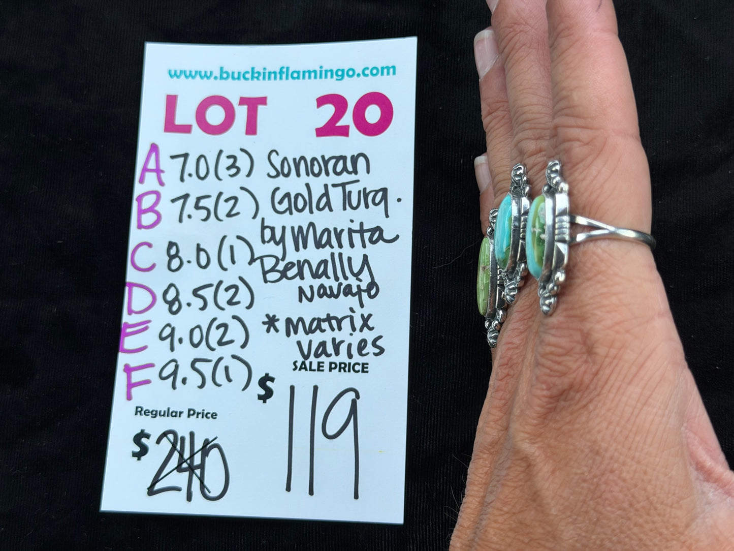 LOT 20 A 8/9 7.0 Sonoran Gold Turquoise by Marita Benally, Navajo