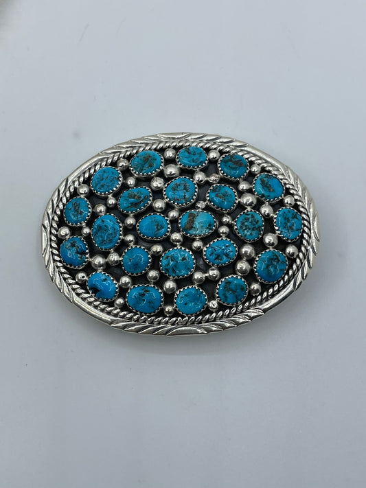 23 Stone Sleeping Beauty Turquoise Belt Buckle by O. Charley, Navajo