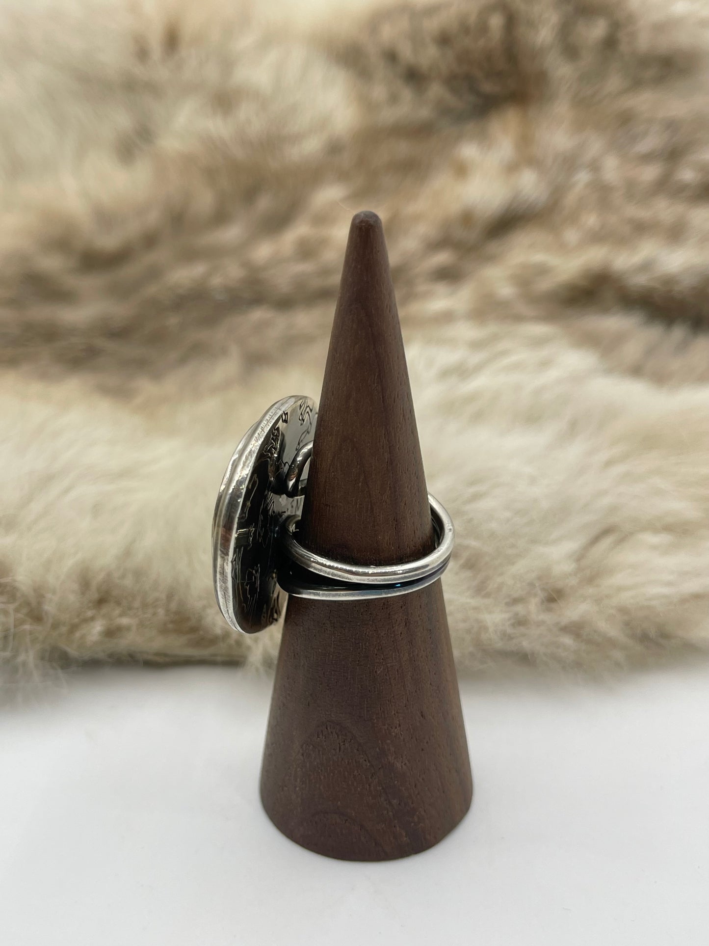 Bad Bronc Adjustable (Up To 10.0) Ring with Arizona Turquoise & 14k Gold Ball by Bad Bronc