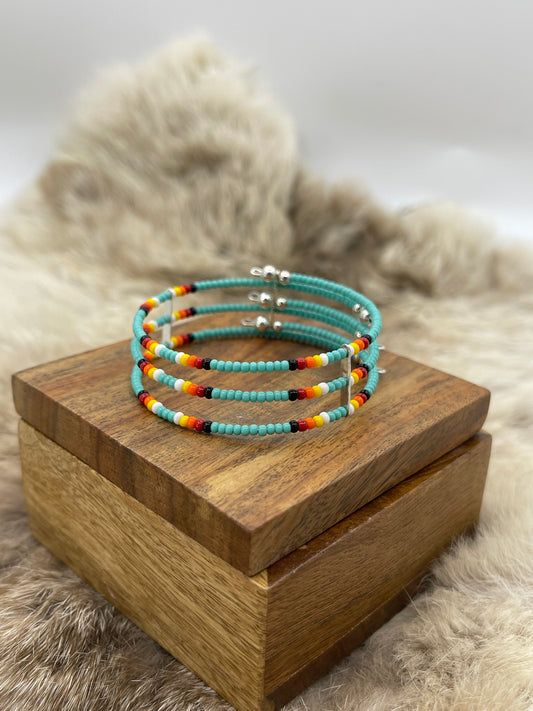 Memory Wire 3 Row Beaded Bracelet Fits all Sizes by Severn Black Mountain, Navajo