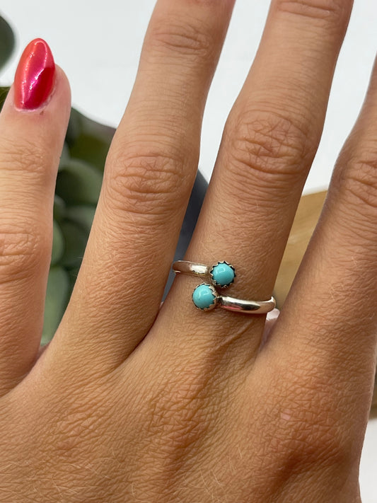 Adjustable 7.0 2 Stone Dainty Turquoise Ring