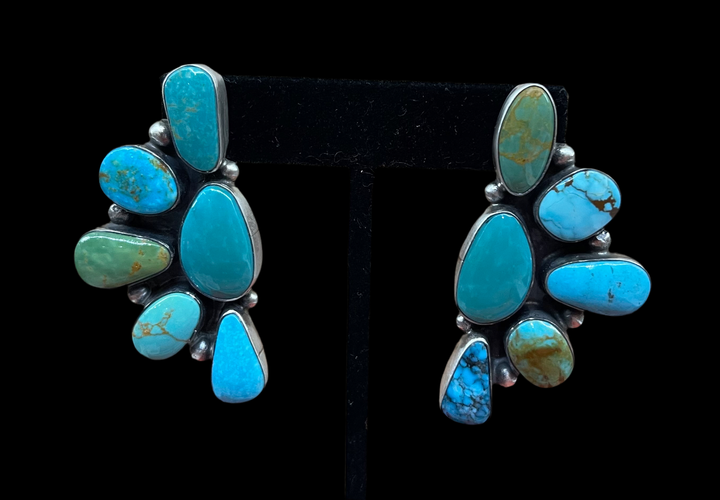 Turquoise Half Cluster Post Earrings by Elouise Kee, Navajo