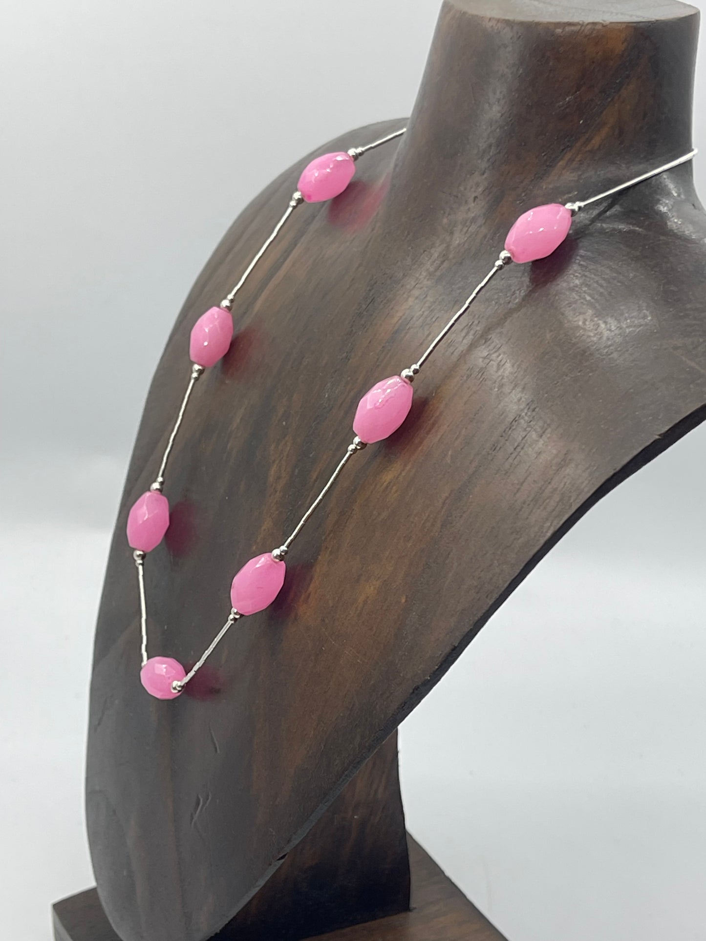 18" Faceted Pink Quartz and Liquid Silver Necklace