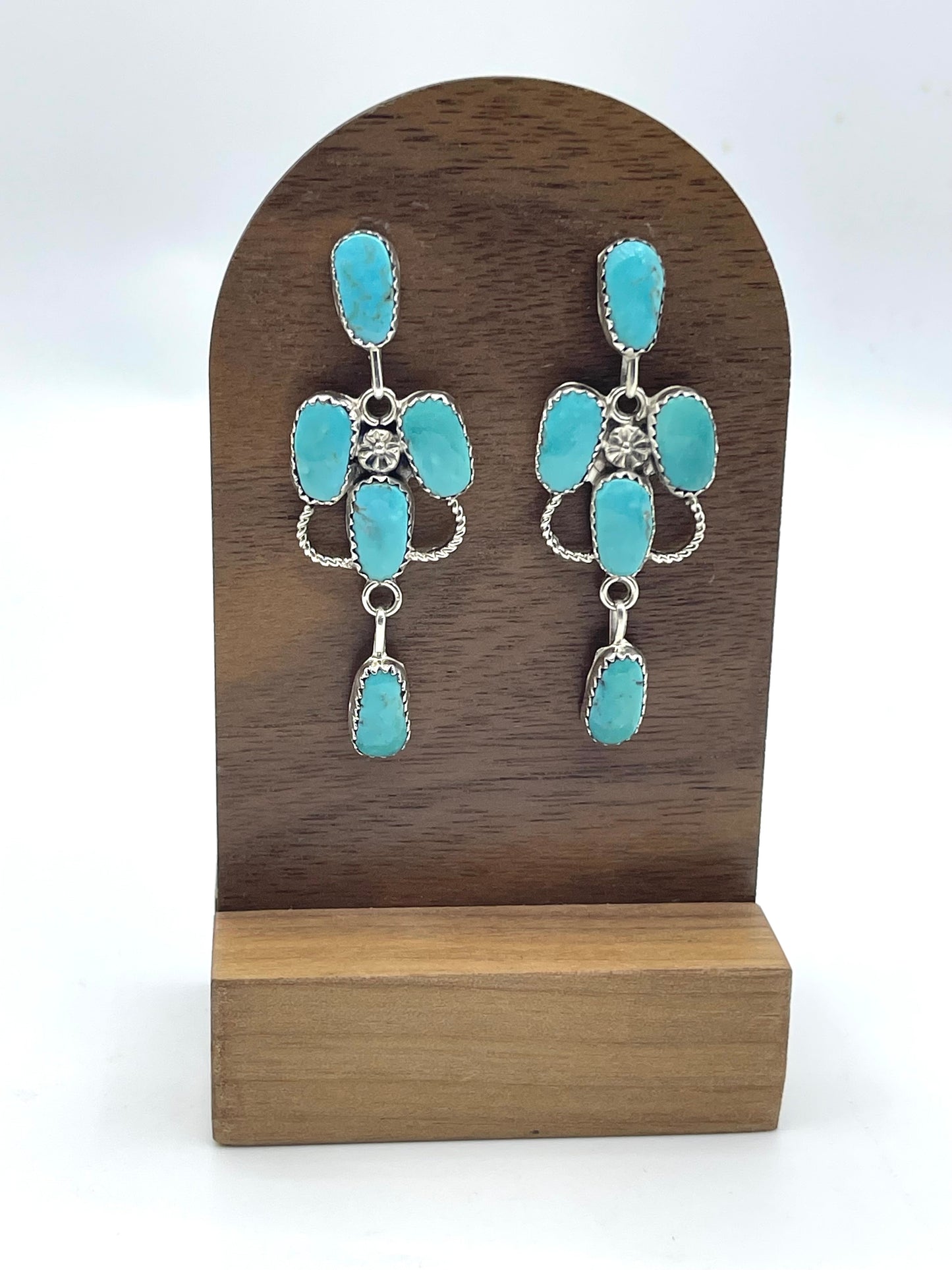 5 Stone Turquoise Post Dangle Earrings by Claudine Penketewa, Zuni