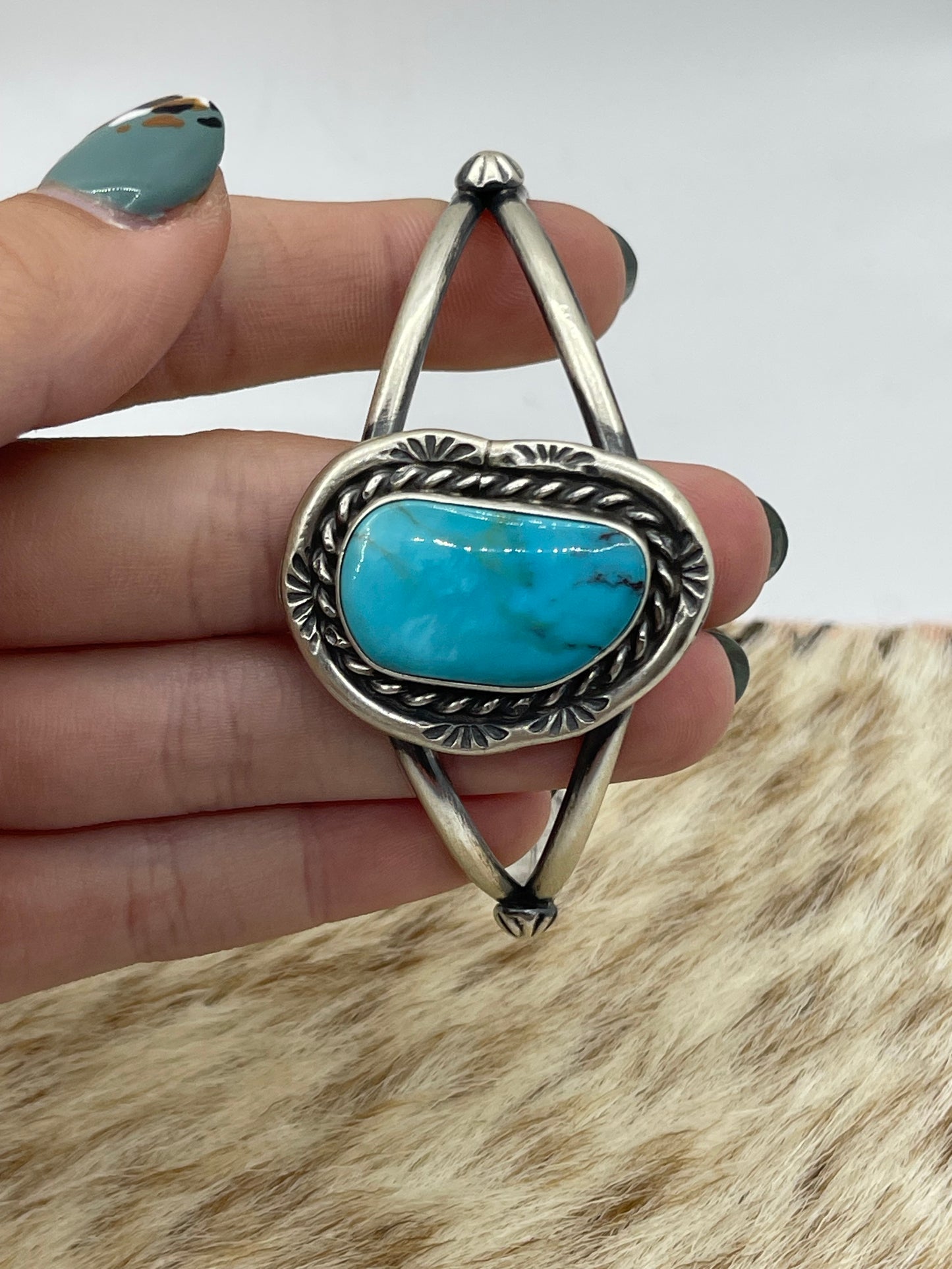 5 3/4"-7 1/4" Kingman Turquoise Cuff by Augustine Largo, Navajo