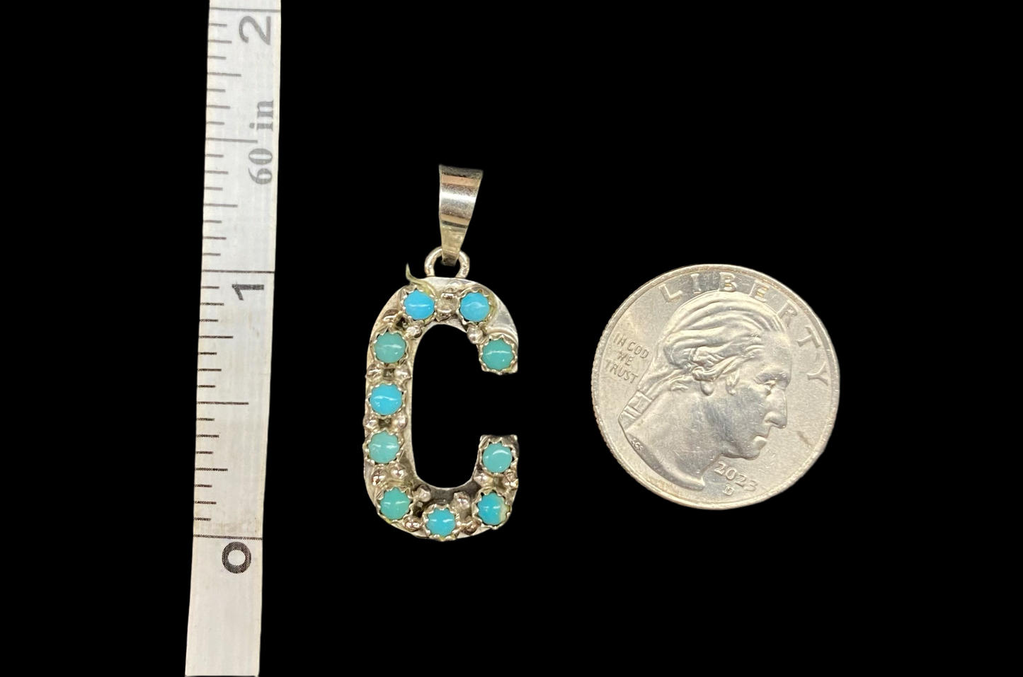 "C" Turquoise Pendant by Scott Skeets, Navajo