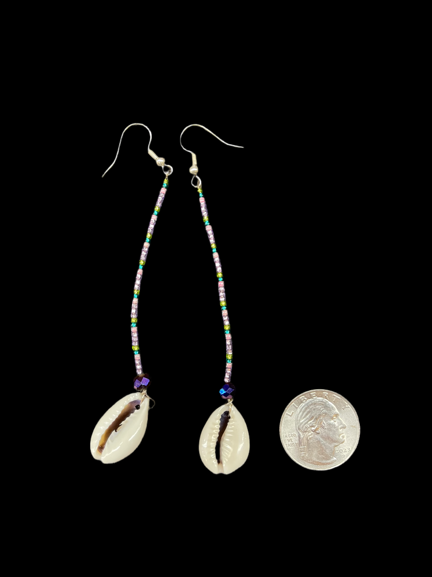 Cowrie Shell Dangle Earrings by Ren McCulley, Creek, Seminole