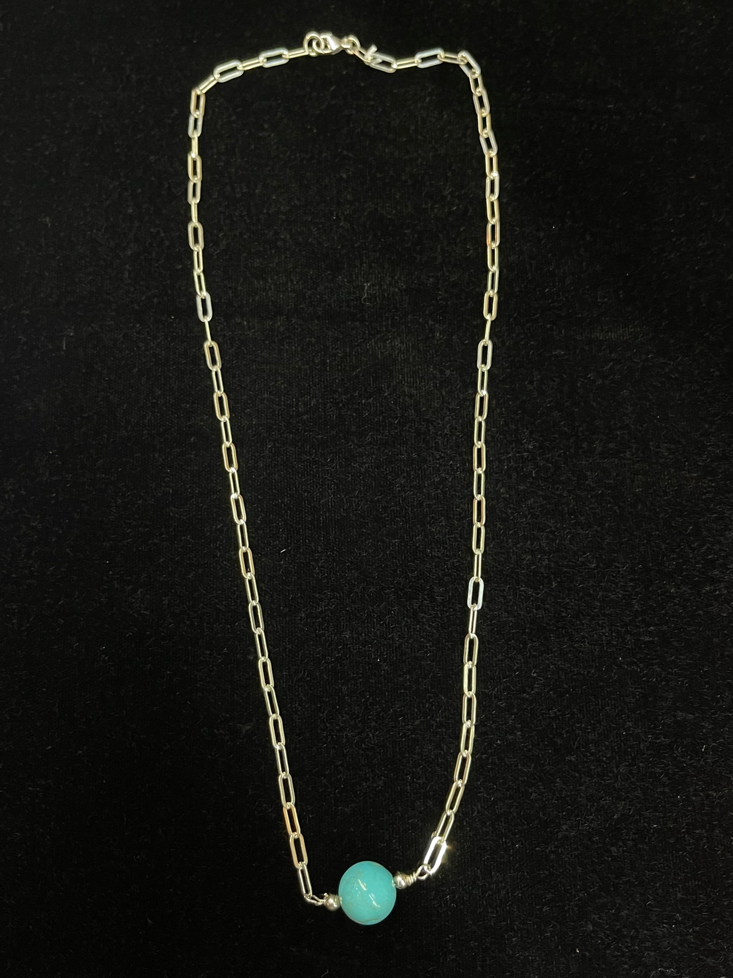 16" Turquoise Necklace with Paperclip Chain