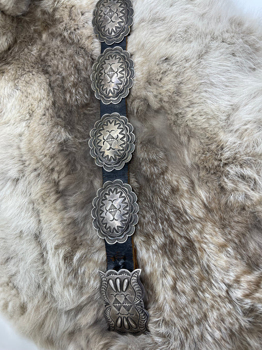 Vintage Silver Concho Belt by John Lucio, Zuni