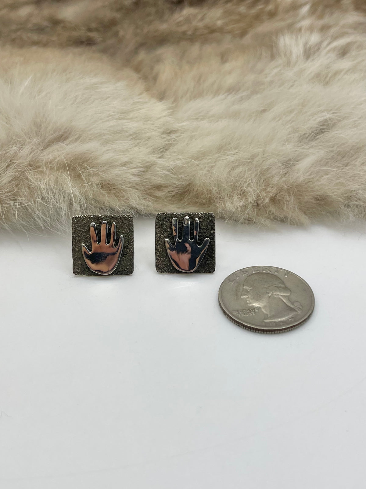 Mini Hand Petroglyph Post Earrings by Alex Sanchez, Navajo