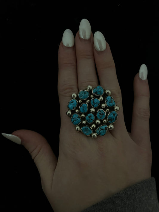 10.5 Turquoise Cluster Ring by Darlene Begay, Navajo