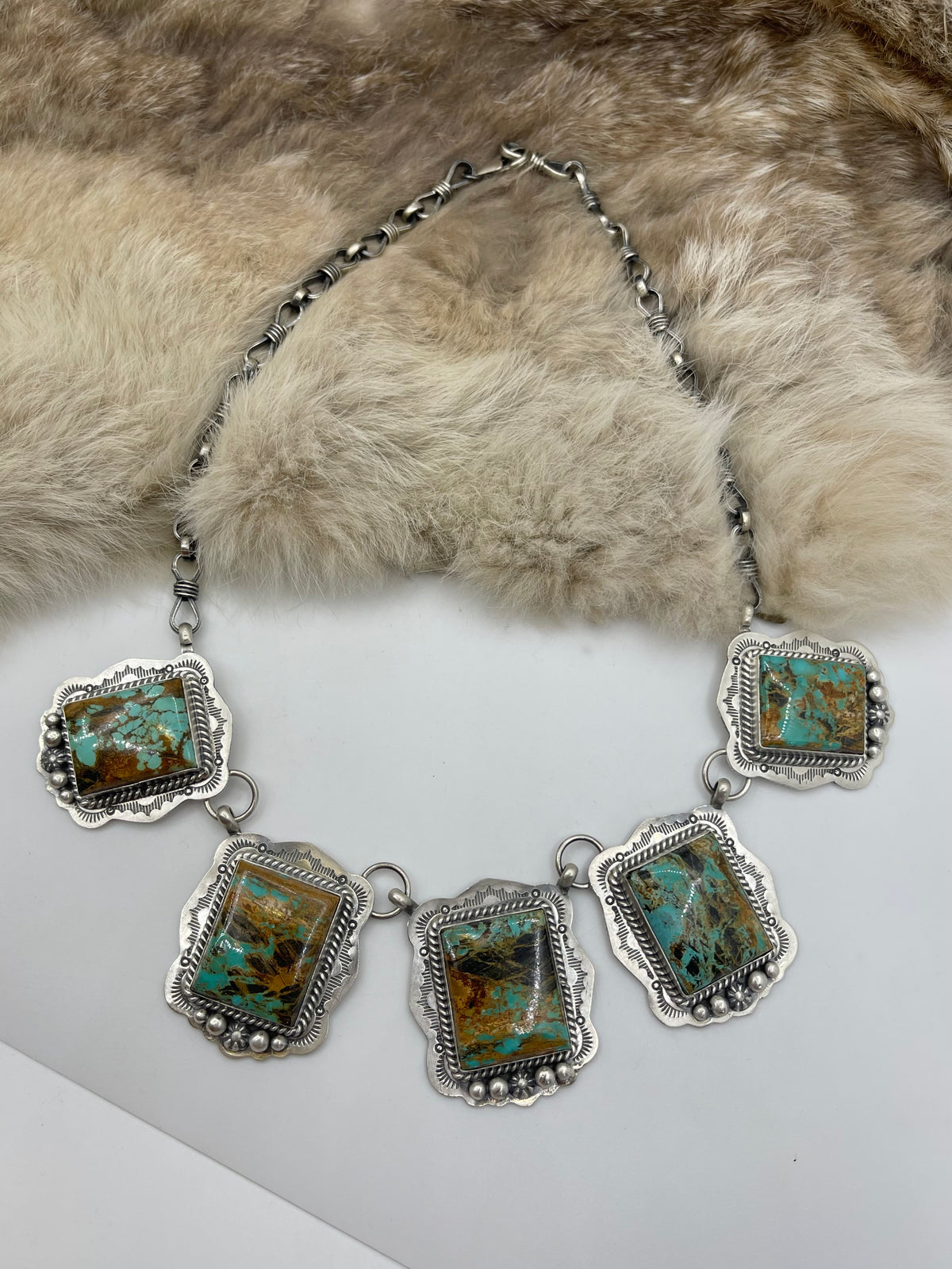 18" 5 Stone Blackjack Turquoise Necklace by Lyle Piaso, Navajo