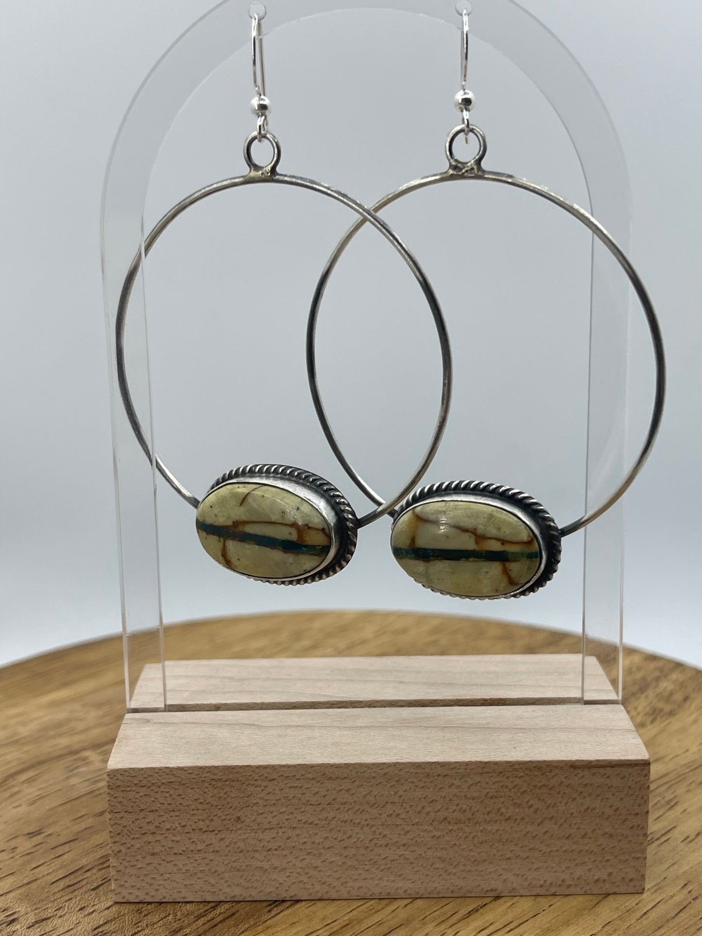 Royston Ribbon Turquoise Dangle Hoop Earrings by Elouise Kee, Navajo