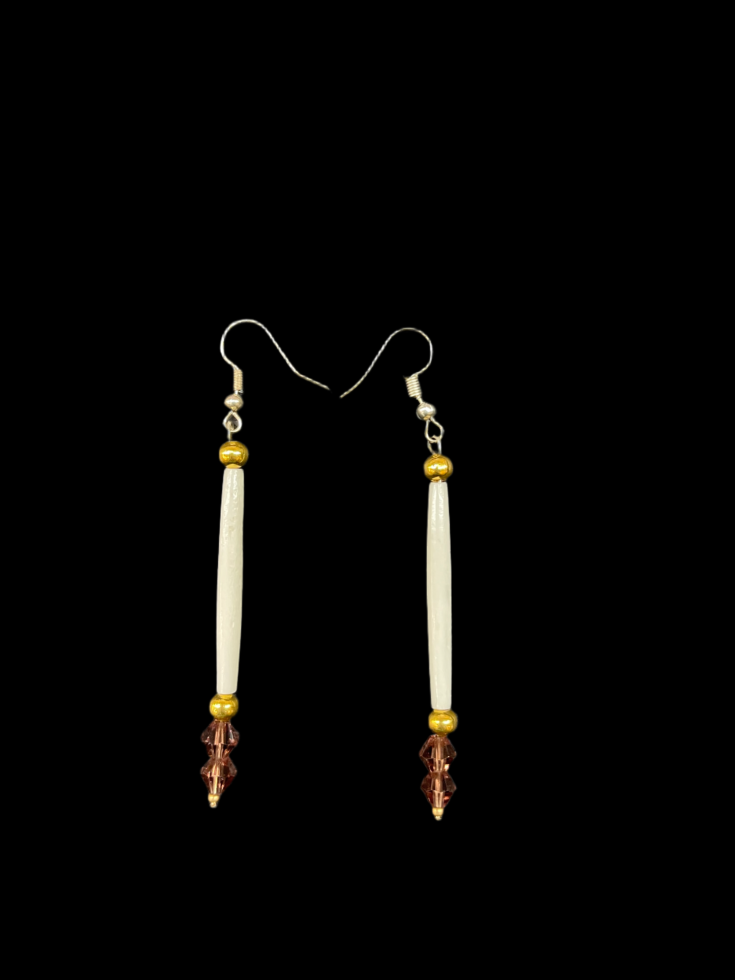 Bone with 2 Light Pink Beads on Hook Earrings