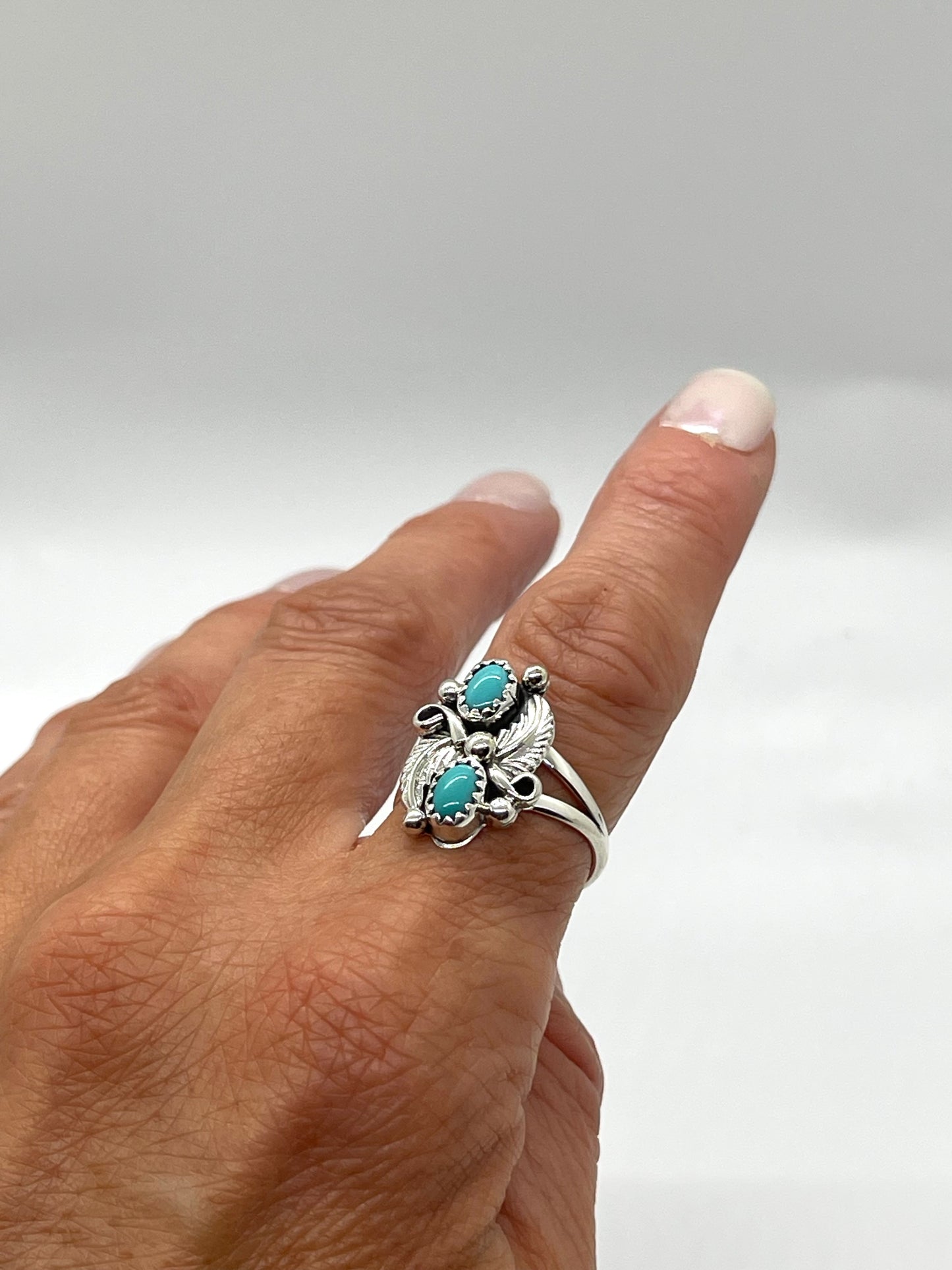 7.0 2 Stone Turquoise Ring by Alice Sanders, Navajo