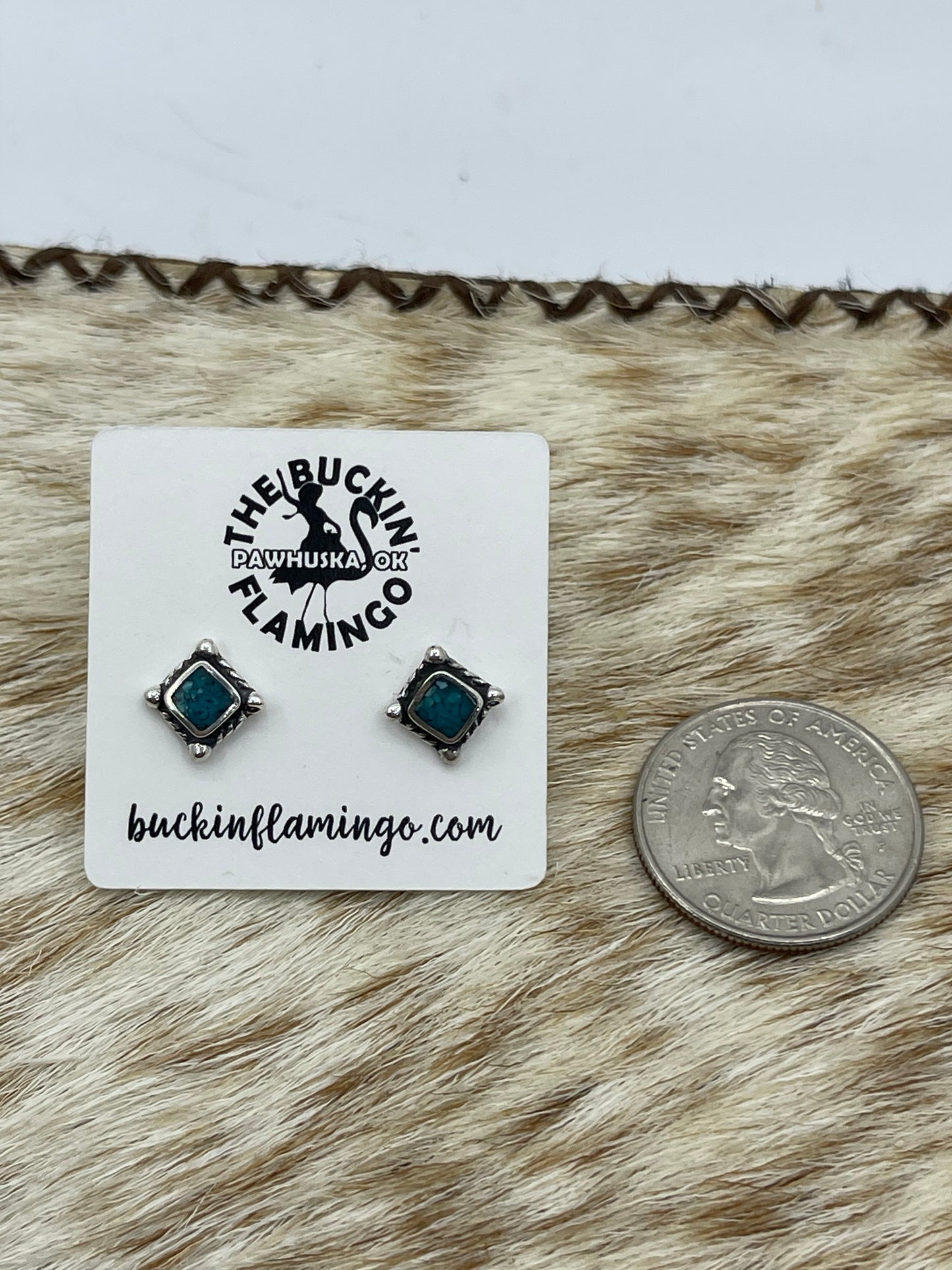 Small Square Turquoise Chip Inlay Post Earrings