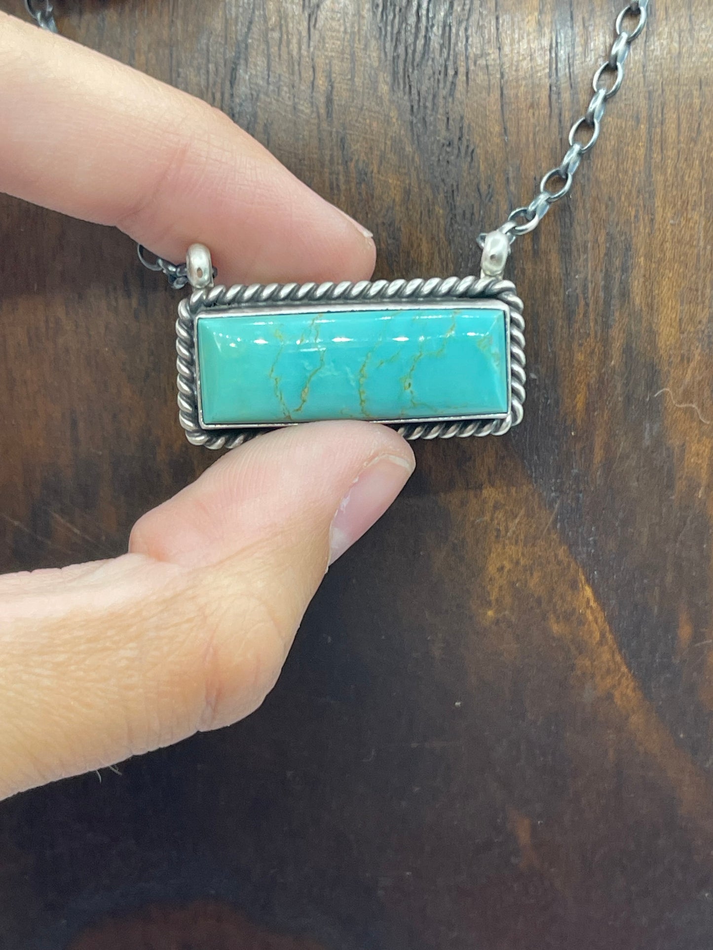 Kingman Turquoise Bar Necklace by Johnny Dixon, Navajo