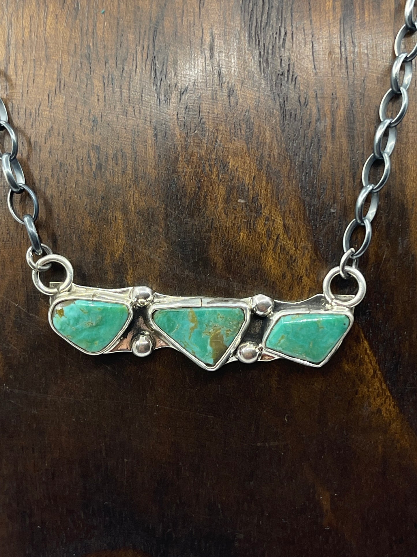 16" 3 Stone Royston Turquoise Necklace by Jude Candeleria, Zuni