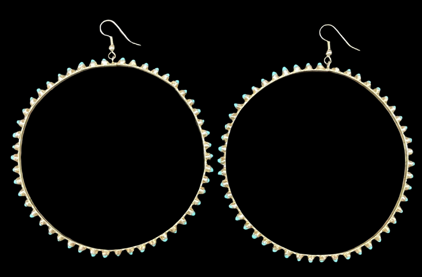 Sleeping Beauty Turquoise Hoop Earrings, Zuni Made