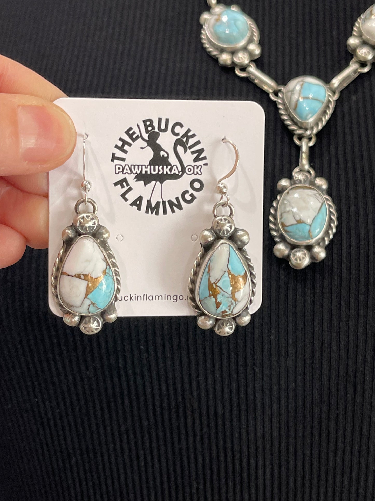 20" Cotton Candy Lariat with matching earrings by Augustine Largo, Navajo