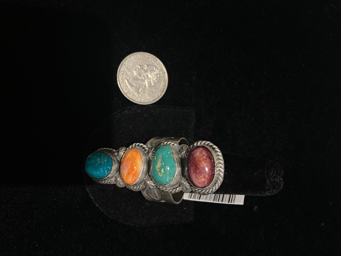 16.0 Turquoise and Spiny Oyster Shell 4 Stone Ring by Boyd Ashley, Navajo