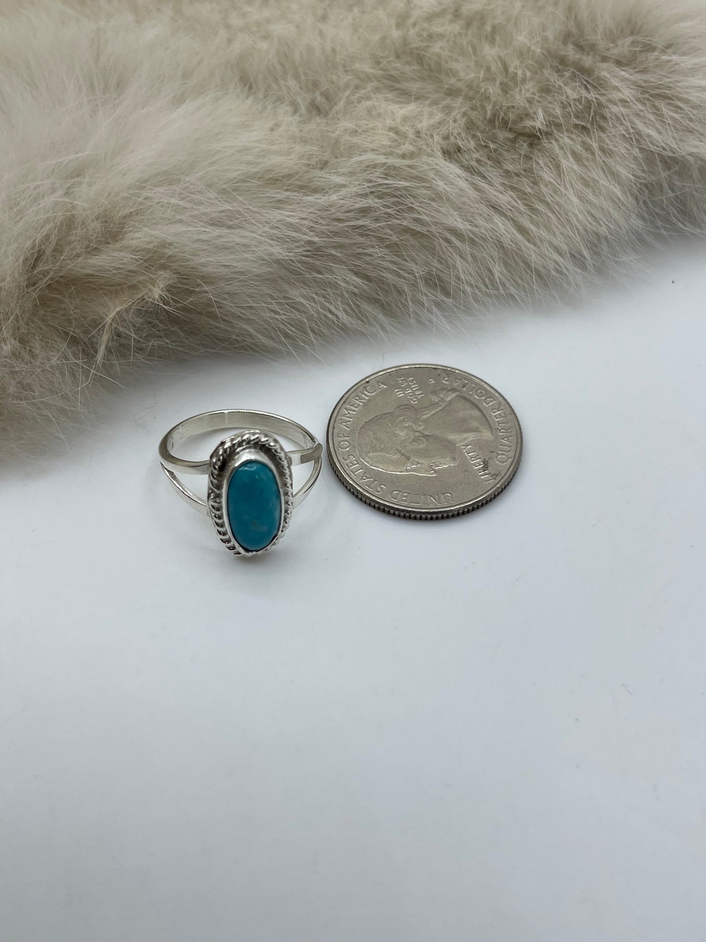 7.0 Single Oval Turquoise Ring by Gerald Joe, Navajo