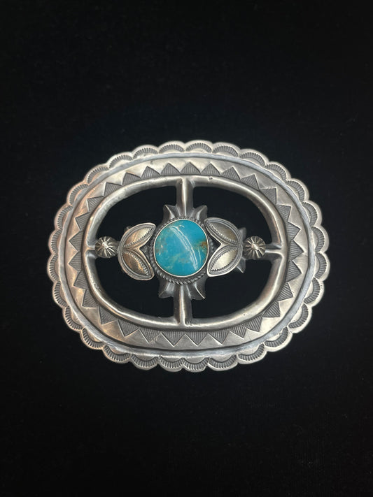 Sterling Silver Belt Buckle with Turquoise Stone by Henry Morgan, Navajo