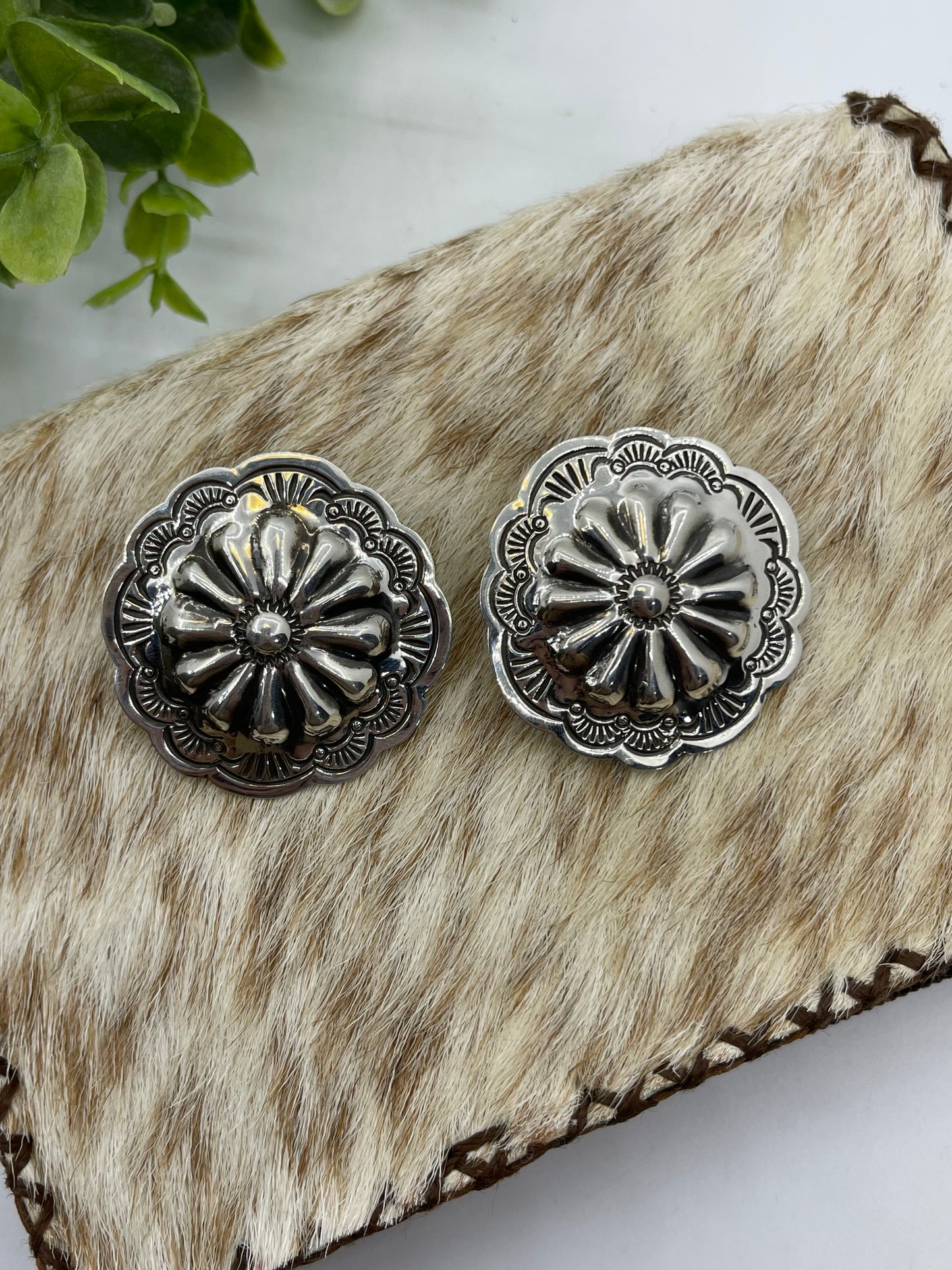 Silver Concho Post Earrings by Genevieve Blackgoat, Navajo