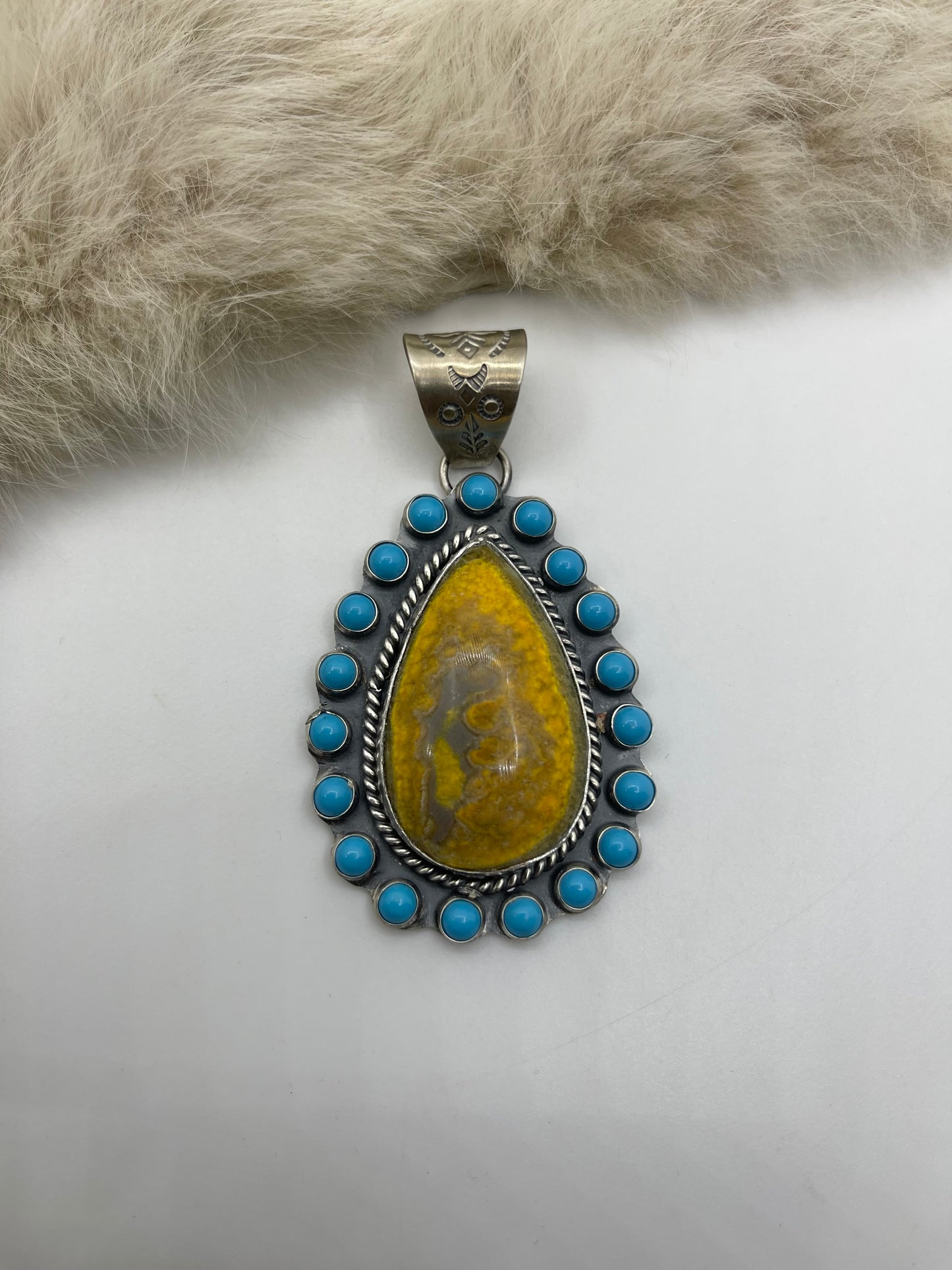 10.3MM Bail Bumblebee Jasper & Sleeping Beauty Turquoise Cluster by Phillip Nez, Navajo