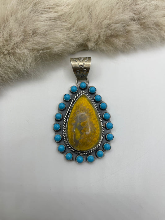 10.3MM Bail Bumblebee Jasper & Sleeping Beauty Turquoise Cluster by Phillip Nez, Navajo