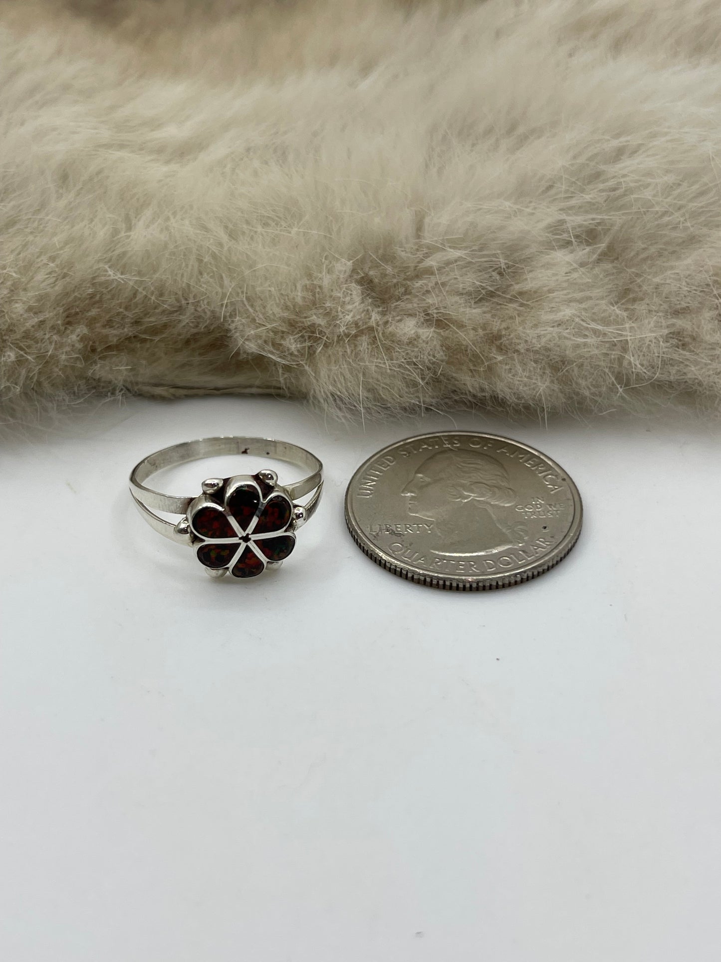 8.0 Maroon Opal Ring by Bernadette Hattie, Zuni
