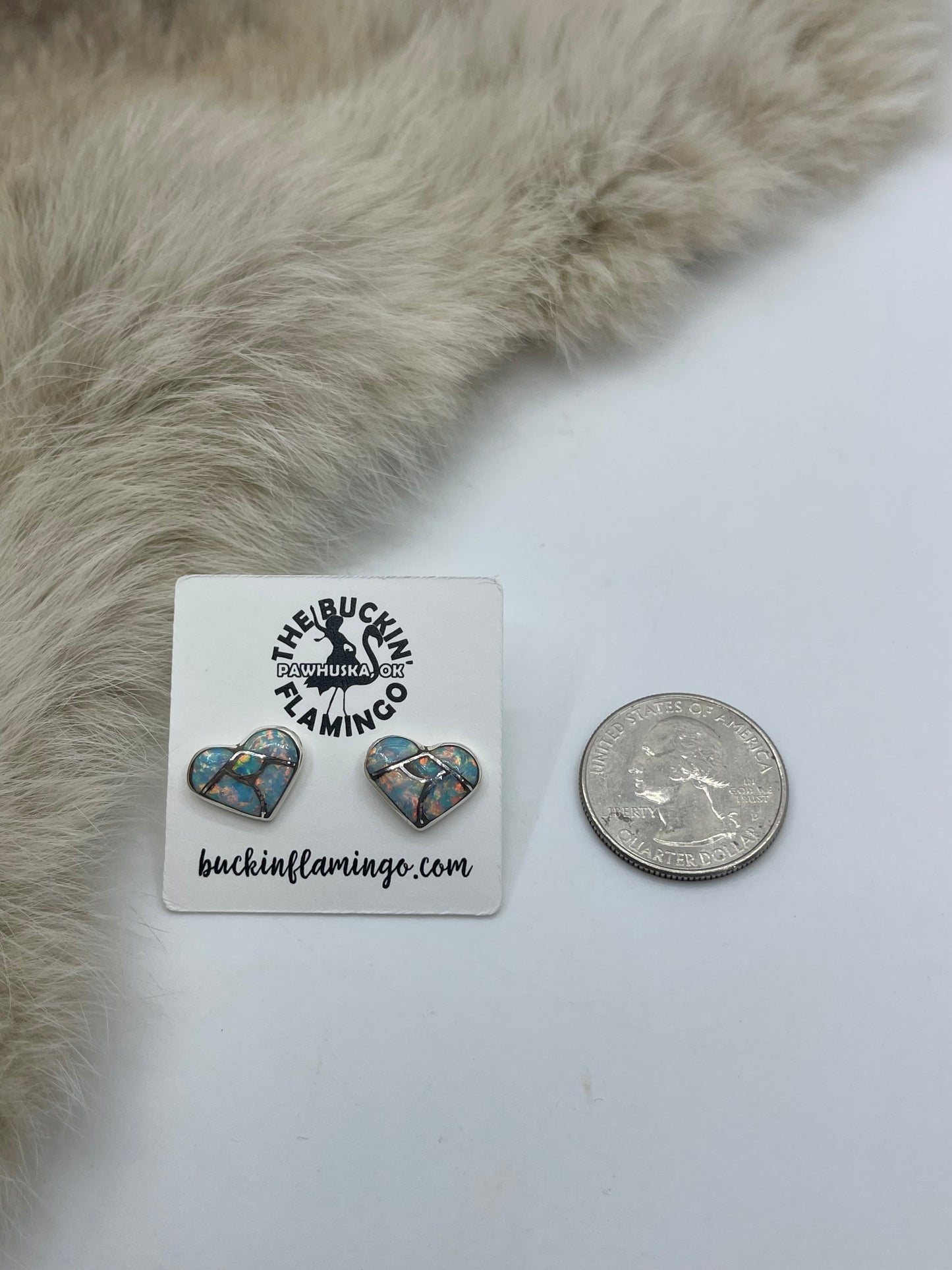 White Opal Inlay Heart Earrings By Orena Leekya, Zuni