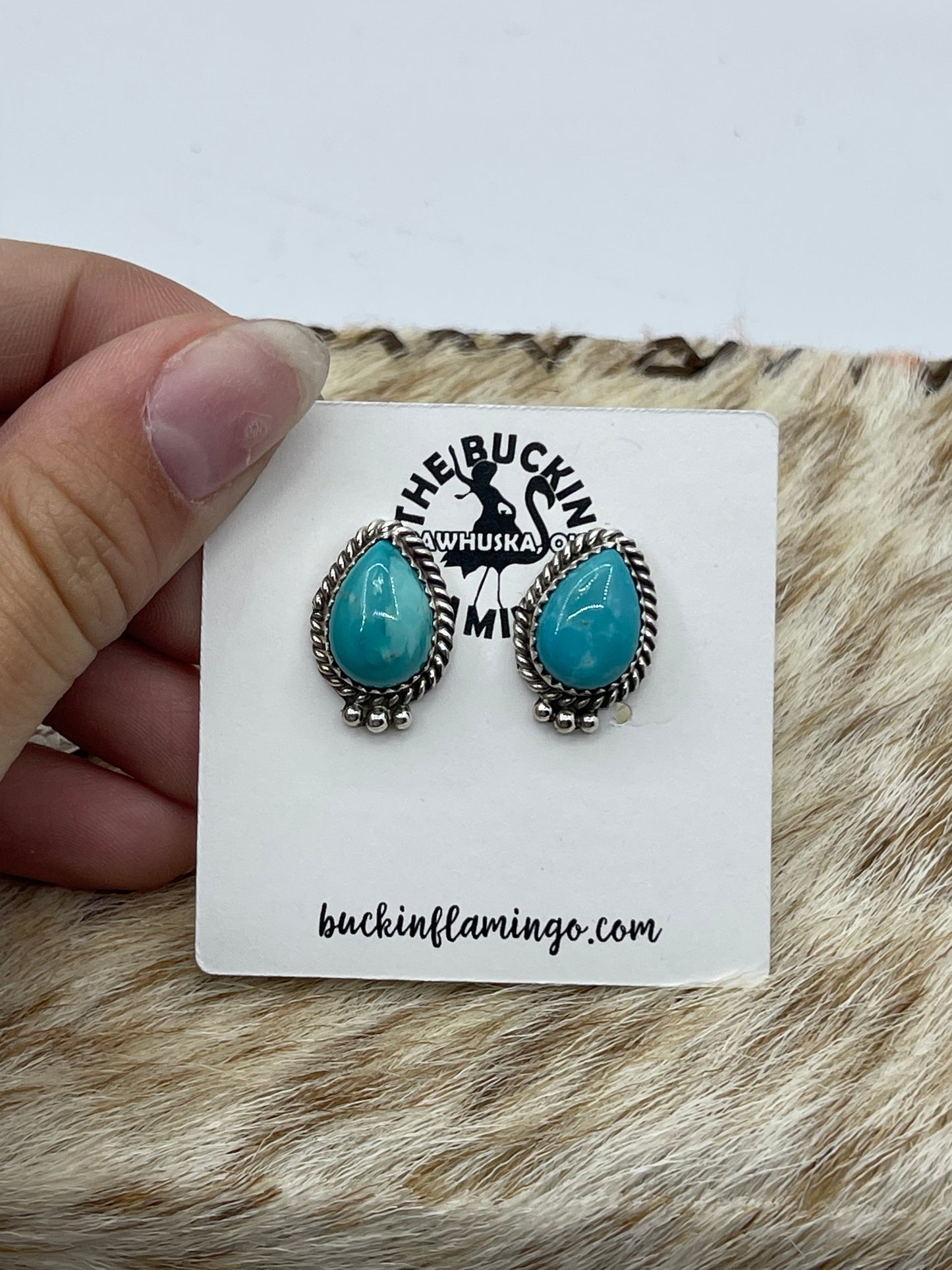 Kingman Turquoise Teardrop Post Earrings by Trish Largo, Navajo