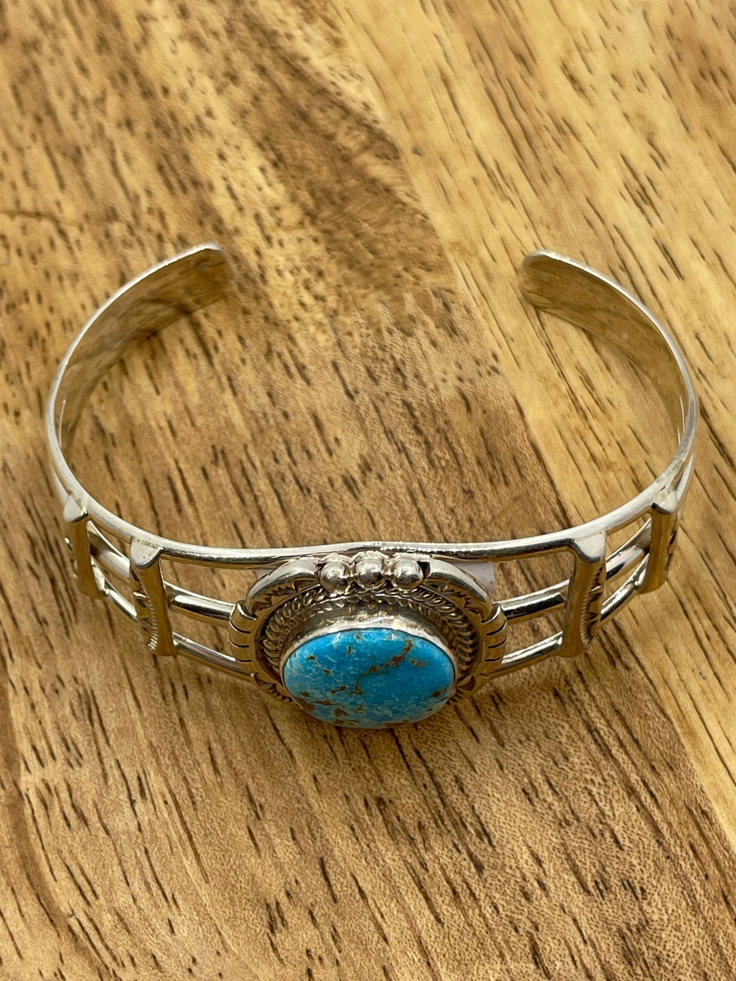 5 3/4"-7 1/4" Turquoise Circle Cuff by Allanna Yellow, Navajo